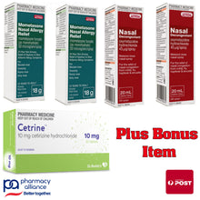 Load image into Gallery viewer, 2x Mometasone 140Dose + 2x Nasal Decongestant 200Dose + 30x Cetirizine + BONUS ITEM