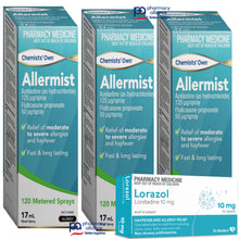 Load image into Gallery viewer, 3x Allermist 17ml Azelastine 125 ug/spray + Fluticasone propionate 50 ug/spray + BONUS ITEM