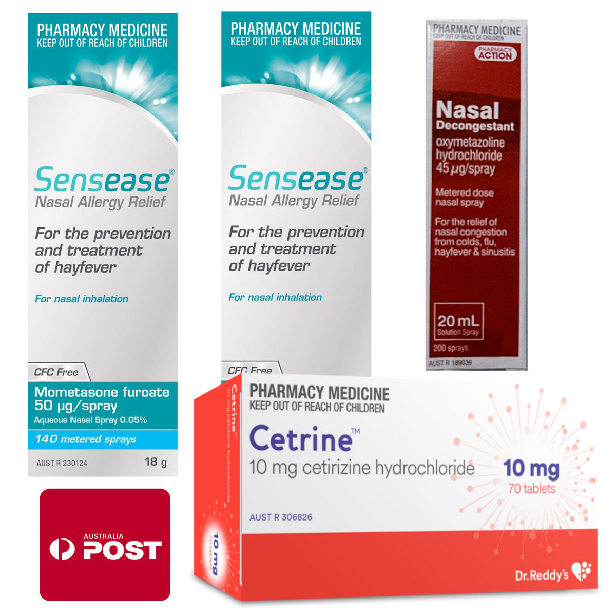 2x Sensease Mometasone (140 Dose) + Nasal Decongestant + 70x Cetirzine Allied Pharmacy Group