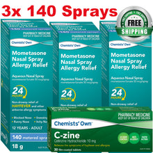 Load image into Gallery viewer, 3x Chemists's Own Mometasone Furoate Spray (Nasonex Generic Alternate) + C-Zine 30x Cetirizine 10mg (Zyrtec Generic Alternate)