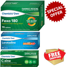 Load image into Gallery viewer, Chemists' Own Australia Day Combo / 70x Fexo 180mg + 50x Loratadine + 30x C-Zine