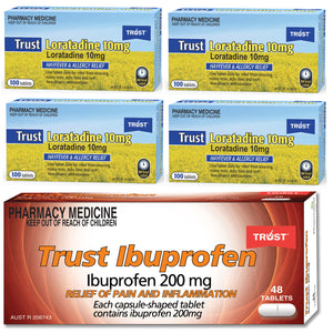 400x Trust Loratadine 10mg + 48x Trust Ibuprofen 200mg + BONUS ITEM