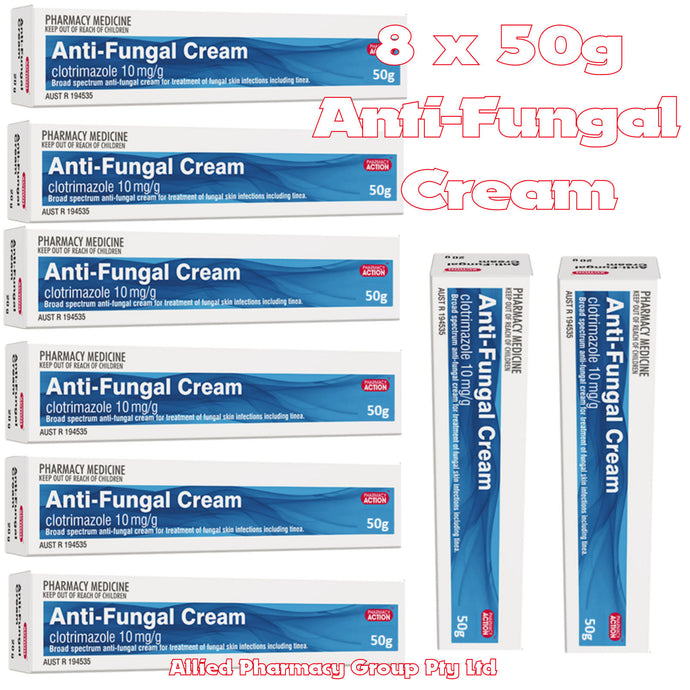 8 x Anti-Fungal Cream 50g (Clotrimzole 10mg/g) Pharmacy Action