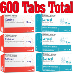 300x Cetirizine 10mg + 300x Loratadine 10mg Hayfever Relief Bulk Buy