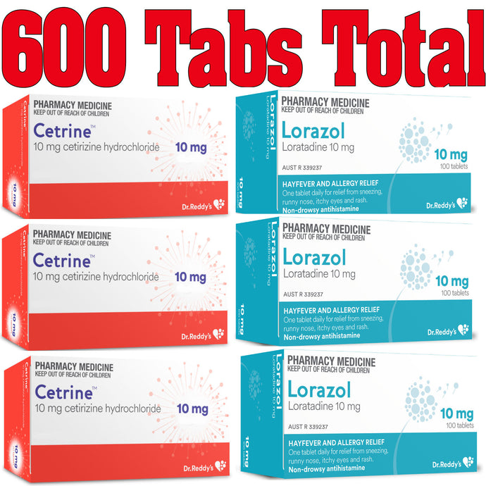 300x Cetirizine 10mg + 300x Loratadine 10mg Hayfever Relief Bulk Buy