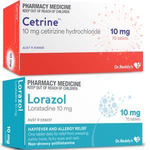 70x Cetirizine 10mg (Cetrine) + 70x Loratadine 10mg (Lorazol) - Medium Bundle