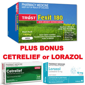 100x Trust Fexit 180mg Tablets + Bonus Cetirizine 10mg OR Loratadine 10mg