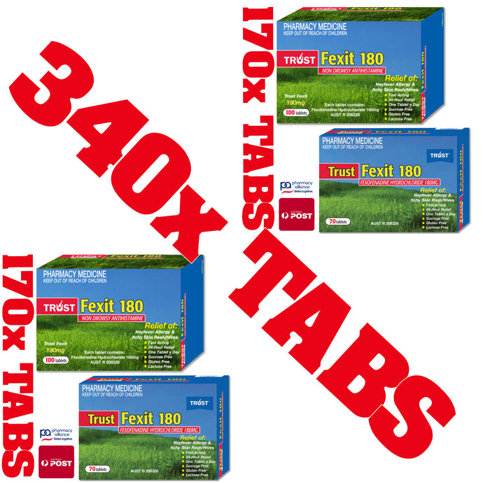 170x Trust Fexit 180 Fexofenadine Hydrochloride 180mg Hayfever Relief Medication
