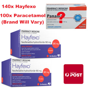 140x HayFexo Fexofenadine 180mg + 100x Paracetamol Tablets