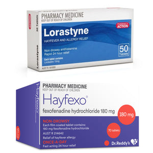 70x Hayfexo, Fexofenadine Hydrochloride 180mg + 50x {SHORT DATED} Lorastyne, Loratadine 10mg