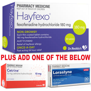 30x HayFexo Fexofenadine + 70x Cetirizine 10mg OR 30x Loratadine 10mg