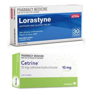 30x Lorastyne (Loratadine 10mg) + 30x [SHORT DATED] Cetirizine 10mg = Bundle Offer