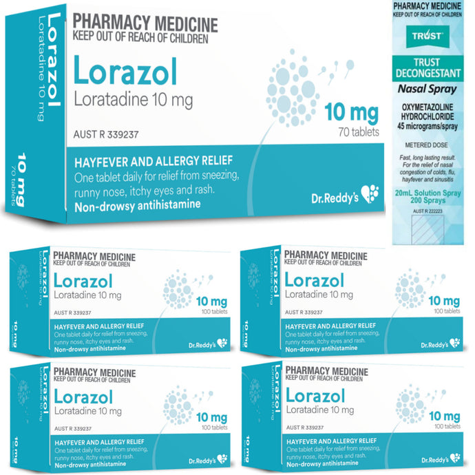 470x Loratadine 10mg (Dr Reddys Lorazol) + BONUS 200x Spray Nasal Decongestant