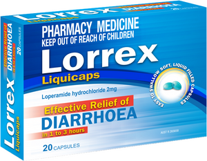 20x Lorrex Diarrhoea Relief, Loperamide 2mg (Travel Essentials)