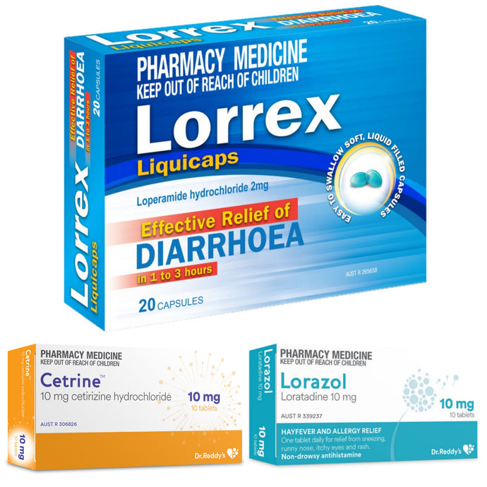 Office Drawer Trilogy - 10x Cetirizine + 10x Loratadine + 20x Loperamide