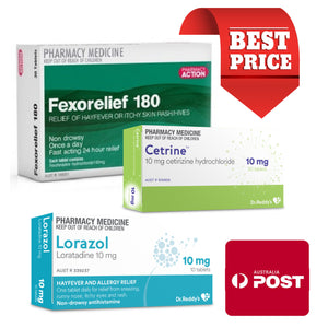 30x Fexofenadine 180mg + 30x Cetirzine 10mg + 10x Loratadine 10mg