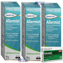 Load image into Gallery viewer, 3x Allermist 17ml Azelastine 125 ug/spray + Fluticasone propionate 50 ug/spray + BONUS ITEM
