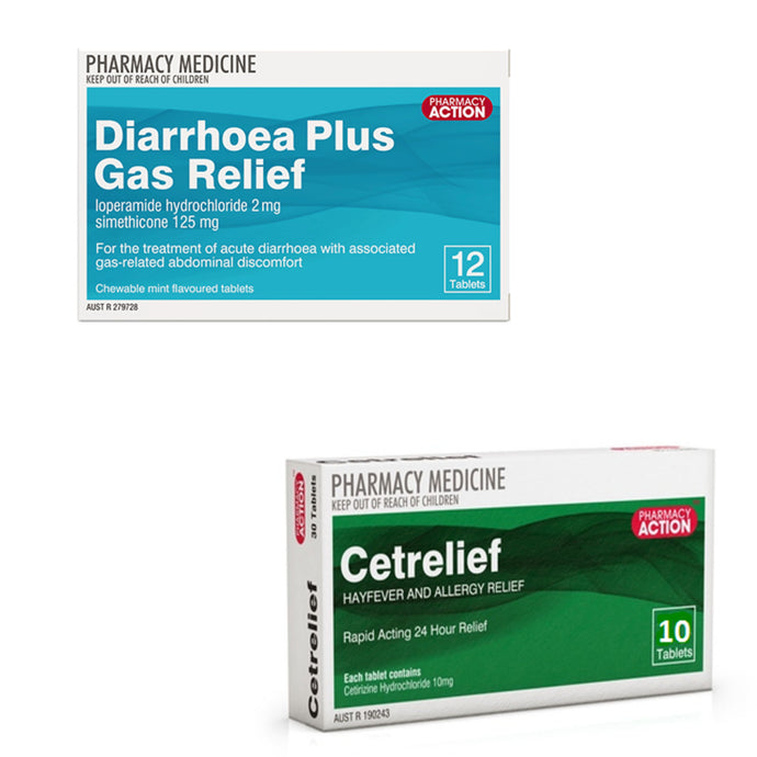 12x Diarrhoea Plus Gas Relief + 10x Cetrine Cetirizine (Clearance)