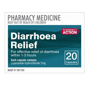 20x Diarrhoea Relief Tablets, Pharmacy Action Loperamide Hydrochloride 2mg EOFY
