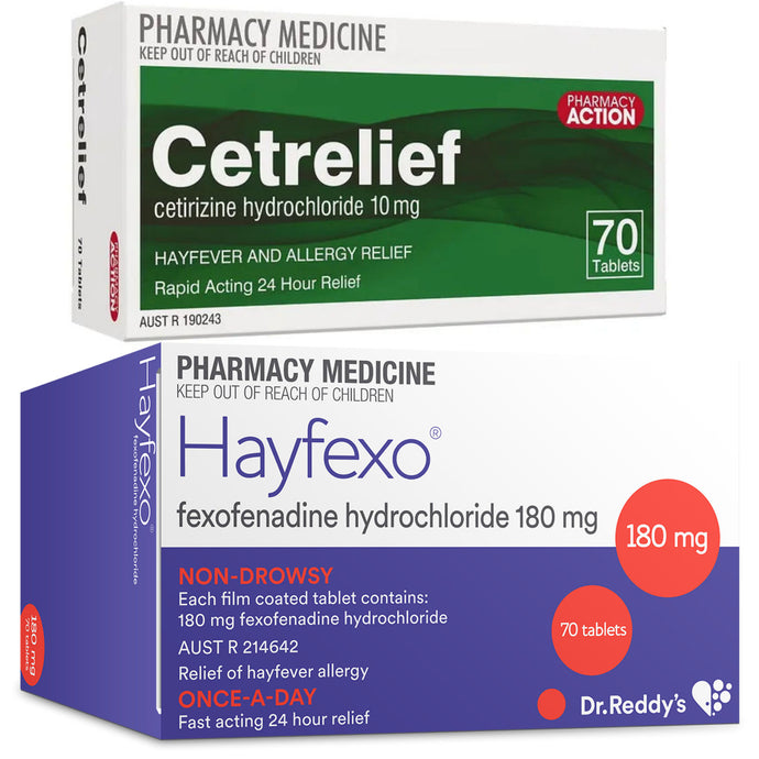 70x Hayfexo Fexofenadine Hydrochloride + 70x Cetrelief Cetirizine Combo