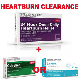 14x Heartburn Relief, Once Per Day - Pharmacy Action + BONUS Allergy Relief