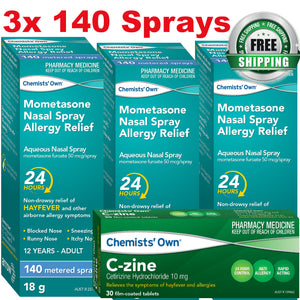 3x Chemists's Own Mometasone Furoate Spray (Nasonex Generic Alternate) + C-Zine 30x Cetirizine 10mg (Zyrtec Generic Alternate)