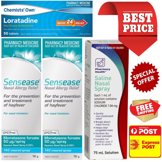 Sensease Allergy Relief Combo / 2x Sensease 140 Sprays / 1x Saline Spray 75ml / 50x Loratadine 10mg