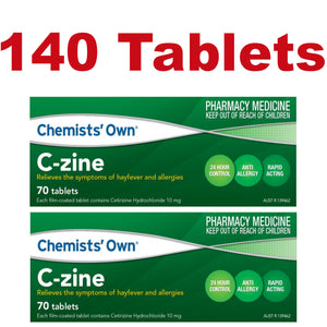 140 x Chemists' Own C-Zine Tablets Cetrizine Hydrochloride 10mg (Zyrtec Generic)