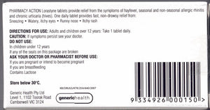 30 x LORASTYNE 10mg Loratodine tablets - Hayfever & allergy relief - Claratyne generic