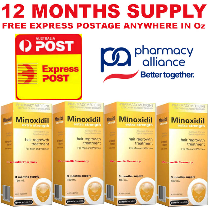 Minoxidil Extra Strength 5% 180ml Regaine Generic 12 month supply - For Men & Woman