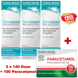 3x 140 Dose Sensease Mometasone + 100x Paracetamol Tabs