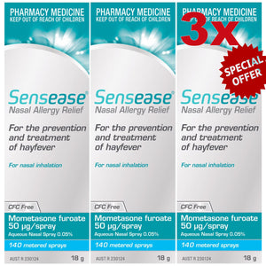 Nasonex Generic Alternative Bundle (2) = 3 x Sensease Allergy Relief 140 Sprays, Mometasone Furoate 50 Microgram/Spray + 30x Loratadine Tablets