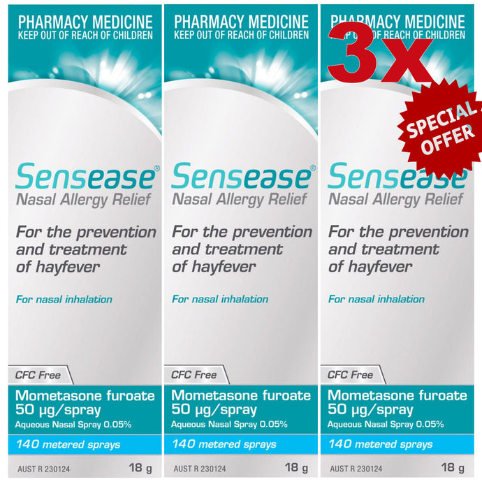 Nasonex Generic Alternative Bundle (2) = 3 x Sensease Allergy Relief 140 Sprays, Mometasone Furoate 50 Microgram/Spray + 30x Loratadine Tablets