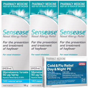 3 x Sensease Allergy Relief, Mometasone Furoate + 24x Cold & Flu Day / Night