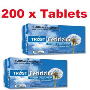 200 x Trust Cetirizine Hayfever & Allergy Relief